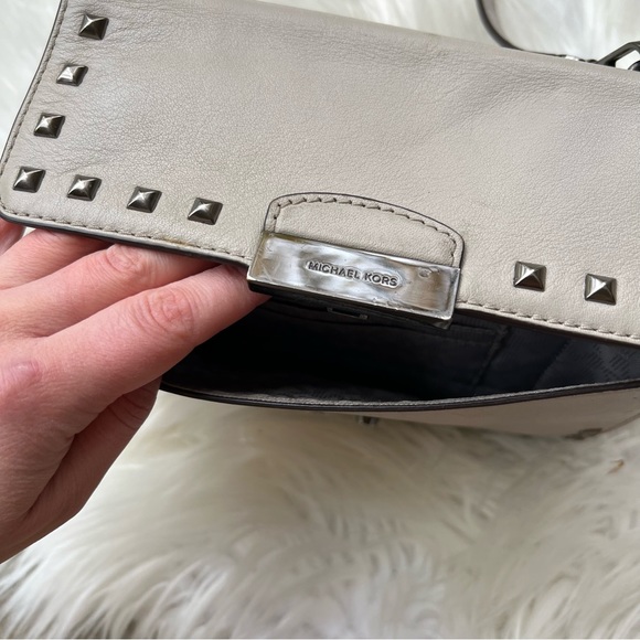Michael Kors Light Beige and Silver Studded Crossbody Purse - Picture 6 of 7
